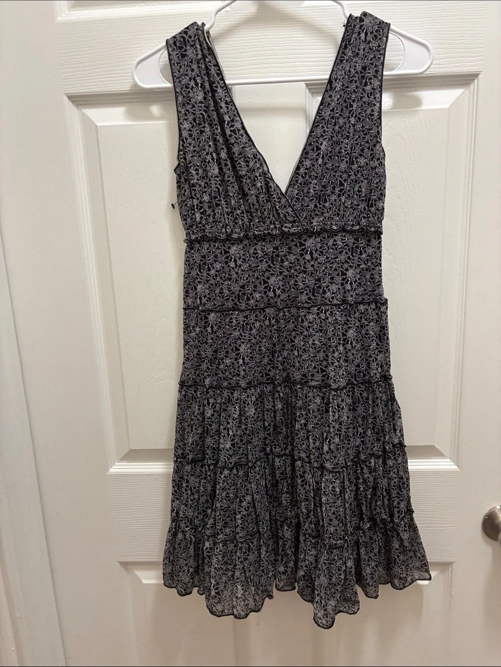 Studio M Black Floral V-Neck Tiered Dress